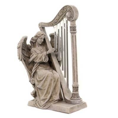 9.75 Inch Beige Angel with Harp Windchime Figurine