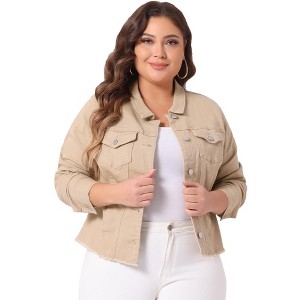 Agnes Orinda Women's Plus Size Classic Denim Long Sleeve with Pockets Fashion Jean Jackets - 1 of 4