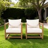 Outdoor Lounge Chair with White Cushions, Acacia Wood Club Chair with Oversized Seat, Patio Lounge Chair for Porch Balcony Deck-Coolbibila - 3 of 4