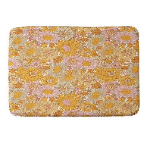 Blush and Beige Floral Bath Mat Anti-slip Microfiber Memory Foam