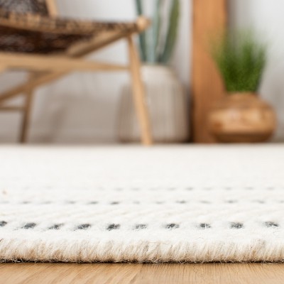 Handmade Black and Ivory Striped Wool Rug, 3' x 5'