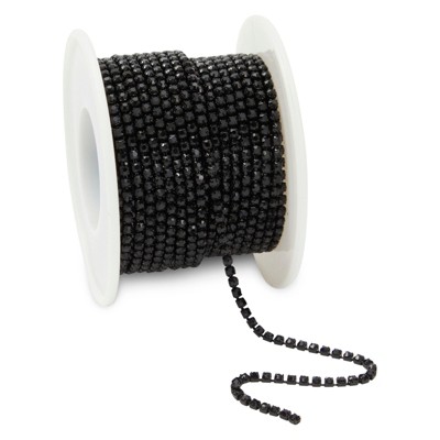 Bright Creations Black Rhinestone Ribbon Chain, Trim for Sewing, Jewelry Making (2mm, 10 Yards)