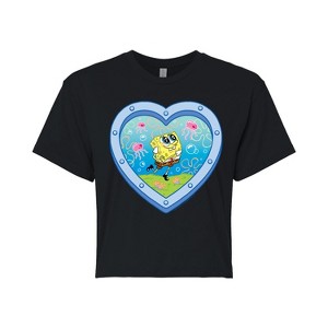 Women's - Spongebob Squarepants - Heart Porthole Window-Womens Juniors Cropped Graphic T-Shirt Cropped Graphic T-Shirt - 1 of 4