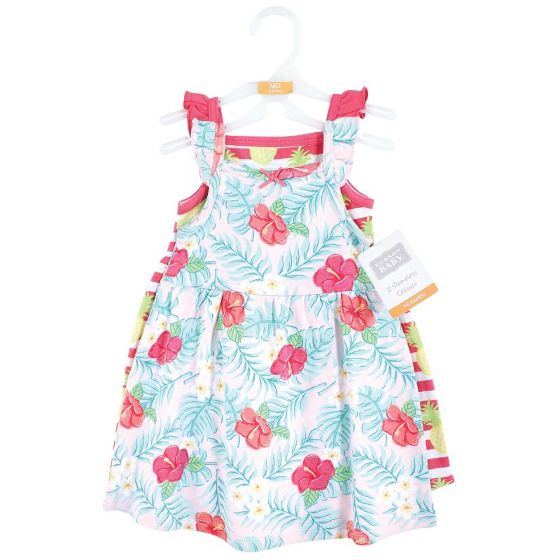 Hudson Baby Infant and Toddler Girl Cotton Dresses, Tropical Floral, 2 of 5