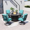 ALAULM 5 Piece Metal Outdoor Patio Furniture Set with Round Fire Pit Table, 4 Swivel Chairs with Thick Cushion and 40000 BTU Fire Pit Table, Blue - 3 of 4