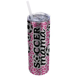 Elanze Designs Leopard Print Hot Pink Silvertone Sparkle 20 Ounce Double Wall Stainless Steel Glitter Travel Tumbler With Sliding Lid And Straw, - 1 of 4