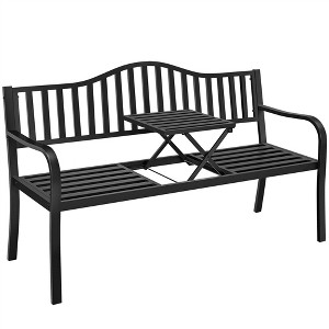 Yaheetech Patio Park Garden Bench with Middle Table, Black - 1 of 4
