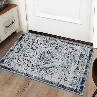 Vintage Medallion Area Rug Indoor Non-Shedding Stain Resistant Rugs Carpet Floral Rugs for Living Room Bedroom, 2' x 3' Blue