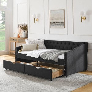 NicBex 81.5" Daybed with Trundle Upholstered Twin Daybed with Waved Shaped Arms Daybed with Storage for Living Room - 1 of 4