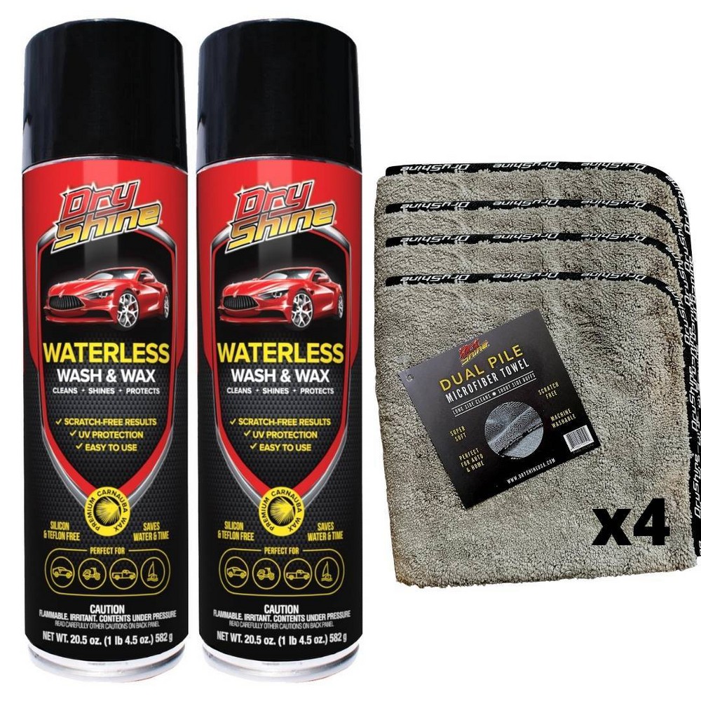 UPC 819413001111 product image for Dry Shine Waterless Wash and Wax 2pk + 4 Premium Microfiber Towels | upcitemdb.com