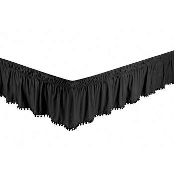 Legacy Decor Bed Skirt Dust Ruffle with Pom-Pom Fringe 100% Brushed Microfiber with 14” Drop