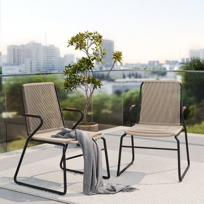 Set of 2 Outdoor Patio Accent Chairs with Rope-Woven Seat and Backrest, Modern Garden Armchairs for Balcony or Backyard-The Pop Home