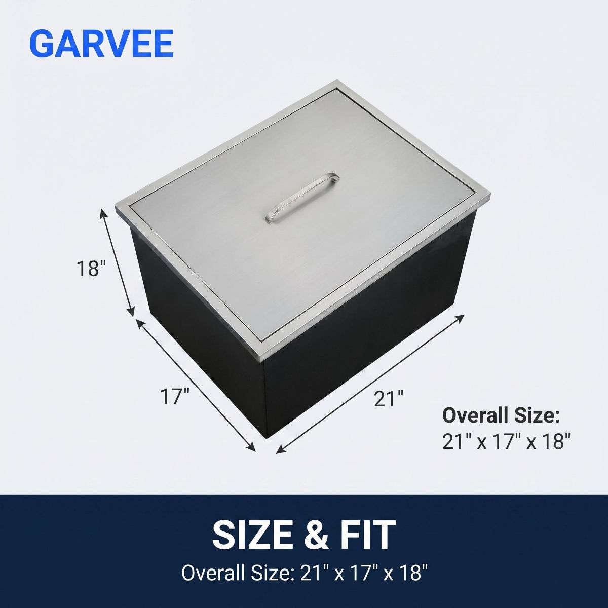 Built In Stainless Steel Ice Cooler Box, Insulated Beverage Chest with Lid and Drain Hole - thumbnail 8