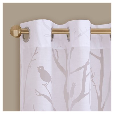 White Sheer Bird Pattern Grommet Top Window Curtain