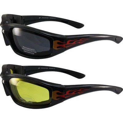 2 Pairs of Birdz Eyewear Oriole Safety Motorcycle Sunglasses with Smoke, Yellow Lenses