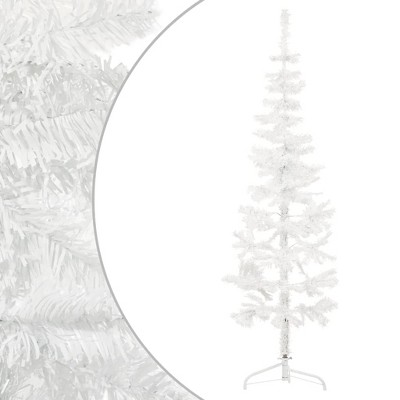 vidaXL Slim White Artificial Half Christmas Tree - Space-Saving Design, Lifelike Material, Easy Assembly with Stand