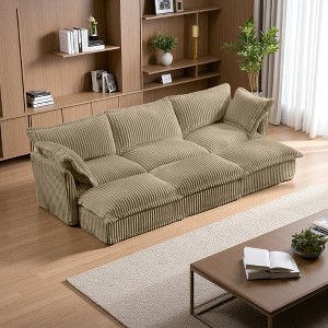 120" Corduroy Slipcovered Modular Sleeper Sectional Sofa Bed with French Edges & Removable Covers - 1 of 4