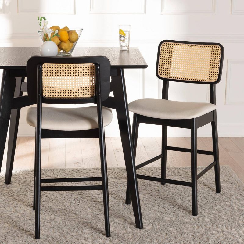 Baxton Studio 2pc Dannon Fabric and Wood Counter Height Barstools Cream/Black/Light Brown, 1 of 9