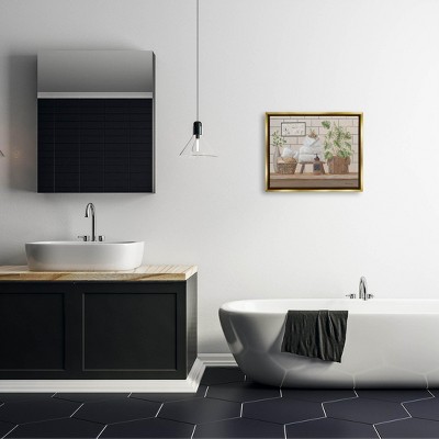 Stupell Industries Comforting Bathroom Spa Still Life Framed Floater Canvas Wall Art, 17 x 21