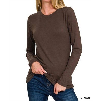 Women's Back To Basics Round Neck Long Sleeves Tee - Plus - ZENANA