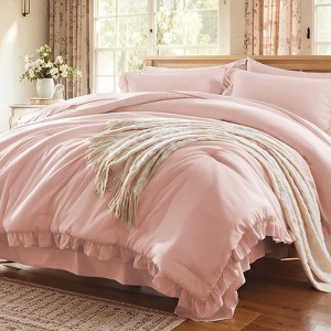BAGOKIE 5/7 Piece Bed in a Bag All Season Bedding Set with Comforter, Sheets, Pillowcases & Shams, Pink - 1 of 4