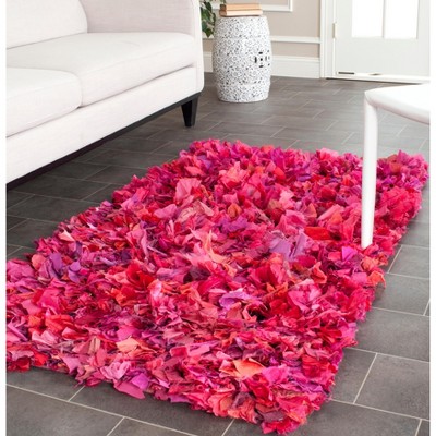Fuchsia Multi Round Tufted Shag Area Rug, 3' x 5'