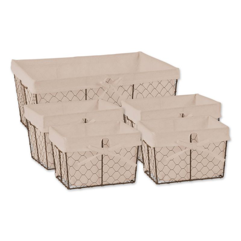 Design Imports Set of 5 Rustic Bronze Chicken Wire Natural Liner Baskets, 1 of 8