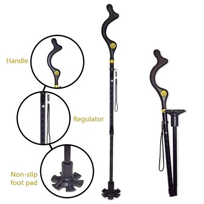 Adjustable Folding Walking Stick Cane, 10-Level Height Trekking Pole for Men & Women, Lightweight Posture Support Cane