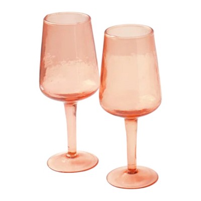 Slickblue Handcrafted Wine Glasses, 15oz Capacity, Set of 2 – Blush with Pebbled Glass Texture