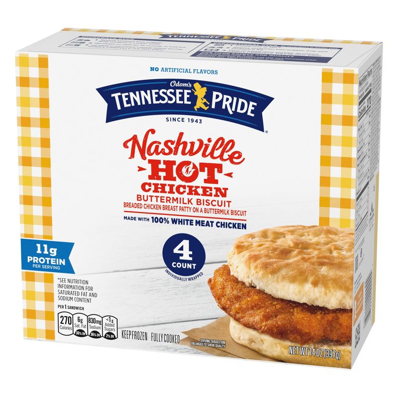 Tennessee Pride Nashville Hot Chicken &#38; Buttermilk Biscuit Frozen Breakfast Sandwich - 14oz/4ct, 3 of 5