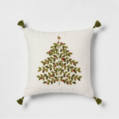 Tree Embroidered Square Christmas Throw Pillow Green - Threshold™
