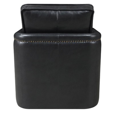 Rocha Black Leather Swivel Accent Chair with Wood Frame