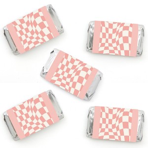 Big Dot of Happiness Pink Checkered Party - Mini Candy Bar Wrapper Stickers - Small Favors - 40 Count - 1 of 4