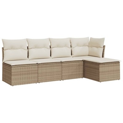 vidaXL 5 Piece Patio Sofa Set with Cushions Poly Rattan - Beige and Cream Without Table