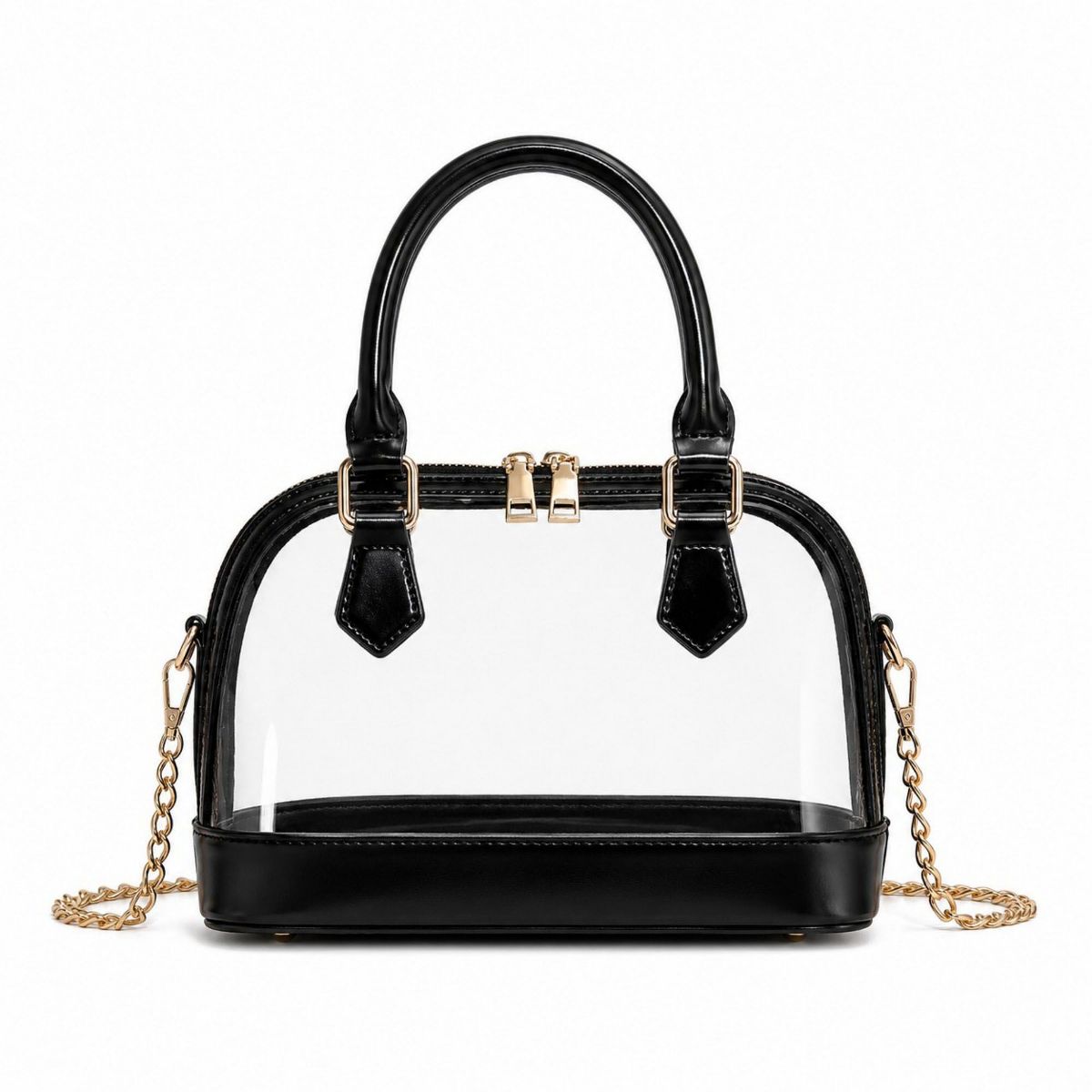 Alilang Women's Clear PVC Mini Satchel Bag with Zipper Top and Detachable Chain Strap