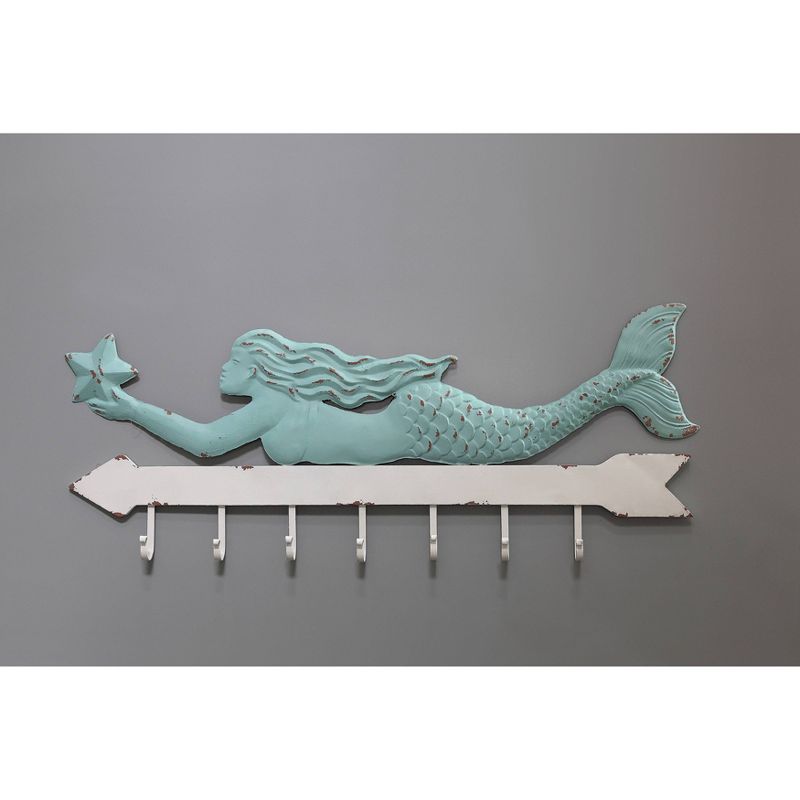 Metal Mermaid Wall Decor with 7 Hooks - Storied Home, 3 of 7