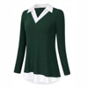 Coolmee Women's Contrast Collared Shirts Long Sleeve Patchwork Work Blouse Tunics Tops - 2 of 4