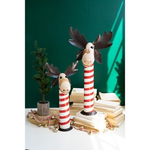 Recycled Iron Moose with Red & White Painted Wood Bases – Set of 2 – 26" Tall by Kalalou - 1 of 3