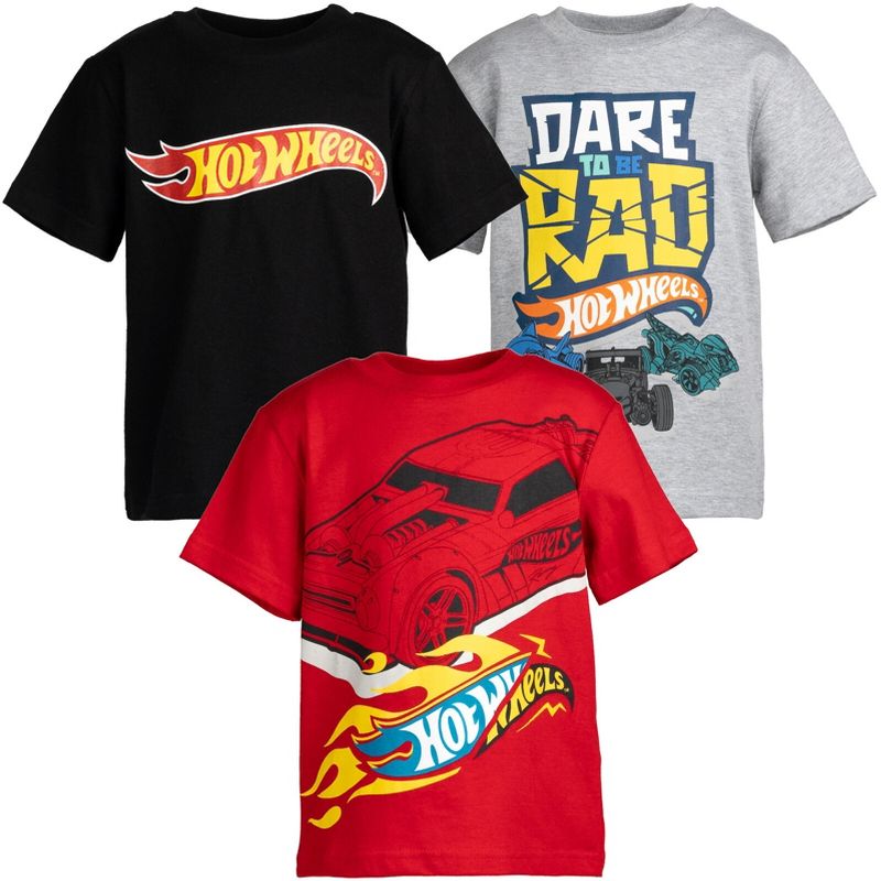 Hot Wheels 3 Pack Graphic T-Shirts Gray/Black/Red, 1 of 8