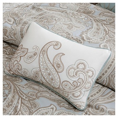 Organic Blue Cotton Full Bedspread Set with Gathered Embellishment