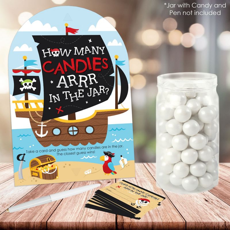 Big Dot of Happiness Pirate Ship Adventures - How Many Candies Skull Birthday Party Game - 1 Stand and 40 Cards - Candy Guessing Game, 2 of 9