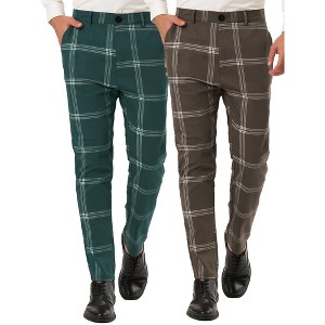 Lars Amadeus Men's Plaid Printed Slim Fit Business Office Trousers 2 Packs - 1 of 4
