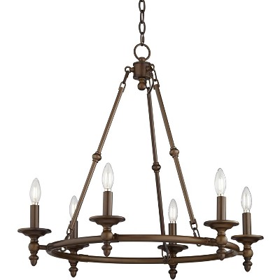 Stiffel Oil Rubbed Bronze Wagon Wheel Chandelier 28" Wide Rustic Farmhouse 6-Light Fixture for Dining Room House Foyer