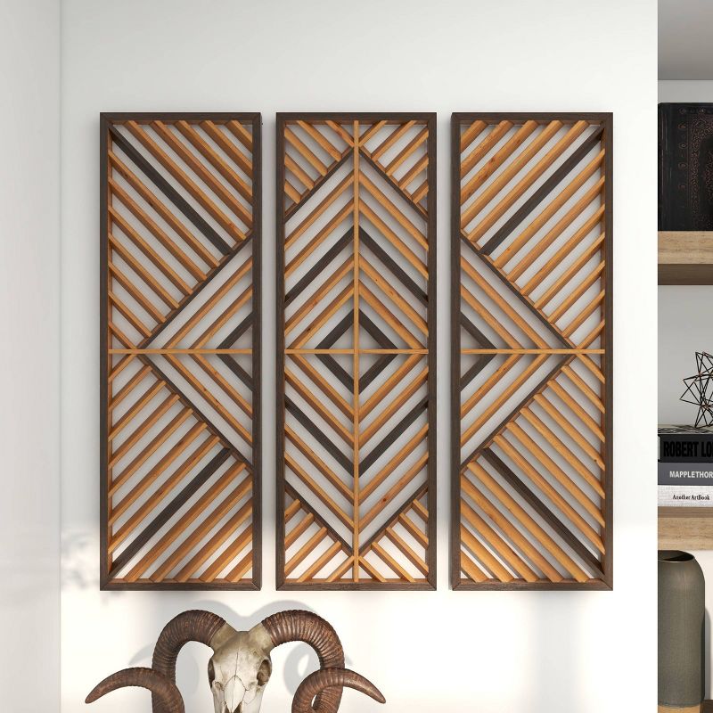 Set of 3 Wood Geometric Slatted Wood Design Wall Decors Brown - Olivia &#38; May, 5 of 20