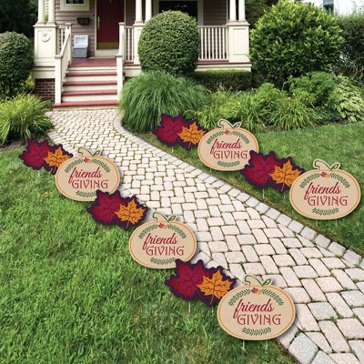 Big Dot of Happiness Friends Thanksgiving Feast - Pumpkin and Leaf Lawn Decorations - Outdoor Friendsgiving Yard Decorations - 10 Piece