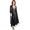 Anna-Kaci Women's Satin Long Robe and Lace Trim Nightgown Set- Black,Small - 4 of 4