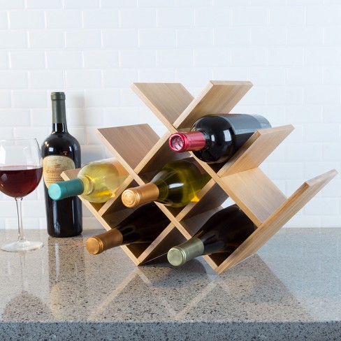 Modern Wall Mounted Wood Wine Rack 4-Bottle & 4 Wine Glass Rack