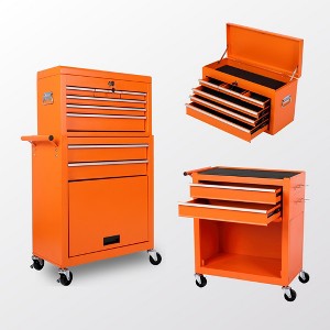 MAYEERTY 8-Drawer Detachable Rolling Tool Chest, 2-in-1 Tool Storage Cabinet with Lockable Wheels & Side Hooks for Garage, Workshop, Orange - 1 of 4