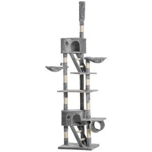 PawHut Floor to Ceiling Cat Tree, 94.5"-102.5" Height Adjustable Cat Climbing Tower with Scratching Posts, Condos, Hammocks, Platforms, Dangling Balls - 1 of 4