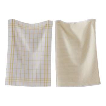 tagltd 26L"x18W" Classic Yellow Cotton  Set of 2 Checked and Solid Terry Cloth Dishtowel Kitchen Towel Yellow Machine Washasble